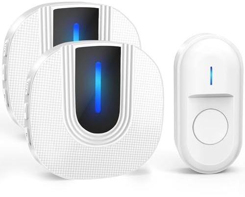 SURFOU Timbre Inalámbrico Exterior con Batería Impermeable, Timbres para Puerta con 2 Receptores, 300m Alcance, 55 Melodías Ajutables, 5 Niveles de Volumen, Indicador LED (Blanco)