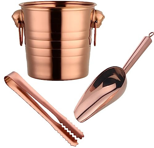 BUYER STAR Ice Bucket, Stainless Steel Double Wall Bar Ice Bucket Set with Ice Tongs and Ice Scoop Keeps Ice Long-Lasting Cold & Dry Great for Home Bar, Party, Beer, Wine (Rose Gold)