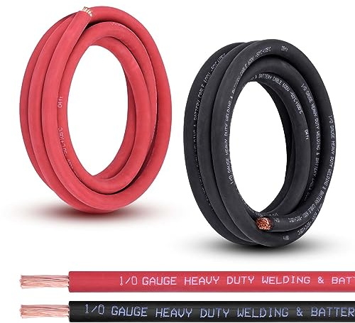 Shirbly 1/0 Gauge Battery Cable, 10FT Red + 10FT Black 1/0 AWG Pure Copper Wire Welding Cable, for Automotive, Battery, Solar and Generator, Standard USA OFC Wire
