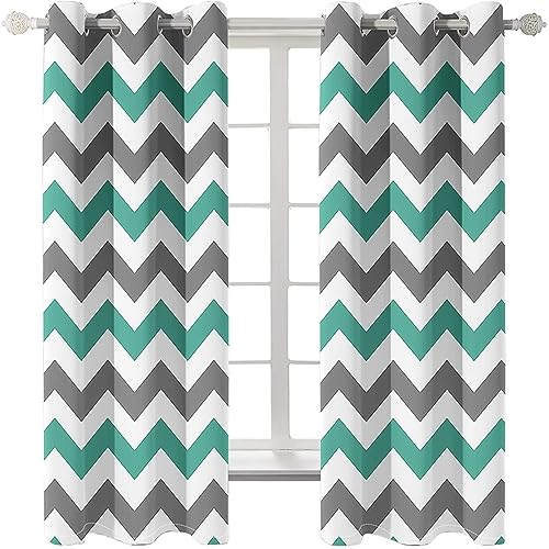 Homxi Vorhänge Wärmeisolierend 2er Set,2 x 107W x 274H cm,Vorhang Thermo Blickdicht Grau Grün Weiß Streifen Ösenvorhang Modern