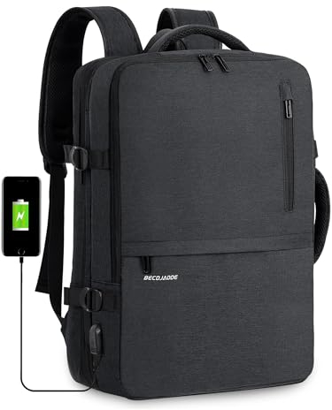 BECOJADDE Handgepäck Rucksack Flugzeug mit Laptopfach Business Laptop Rucksack Herren Arbeitsrucksack Reiserucksack Backpack für 17 Zoll Laptop, Grau