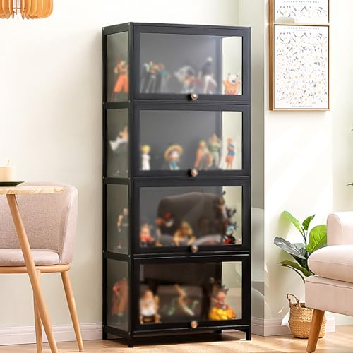 ASQUAR Glasvitrine, Vitrine, Eckvitrine Glasvitrine Standvitrine, Breite: 60/70/80 cm, Vitrinenschrank, Sammlervitrine, Stehend Standvitrine, schwarz 80CM B