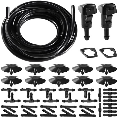 Lyeteung Rubber Windscreen Hose Kit, Windshield Washer Hose Kit, 3m Windscreen Washer Pipe, and 2 PCS Front Windshield Washer Nozzles 4805742AB and 30 PCS Hose Connector