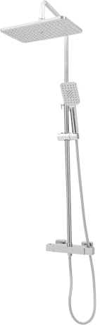 Luxus Duschsystem mit Thermostat und Handbrause Duschset Duscharmatur Brausegarnitur Wandmontage Regendusch Dusche Set Brausestange Einstellbar 92-126cm (Silber)