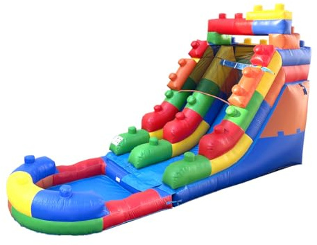 Crossover Inflatable Water Slide for Kids with Removable Splash Pool, 25.5 x 9 x 15 Foot Building Block Backyard Party Waterslide, Includes 1HP Blower, Stakes, Storage Bag, Patches - 15 Feet Tall