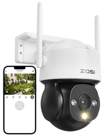 ZOSI Telecamera di Sicurezza WiFi 1080P Esterno con Alimentazione Plug-in, Pan/Tilt 360°/90° Videocamera WiFi 2MP, Rilevamento di Persone e Veicoli, C290