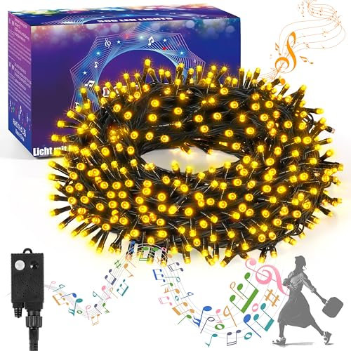DOTWAYAW Weihnachten Deko 40M 400 LEDs Weihnachtsbeleuchtung mit Bewegungsmelder, warmweiße Lichterkette Weihnachten Geräusche Gerät mit 6 Musikmodi Wasserdicht Weihnachtsbaum Beleuchtung