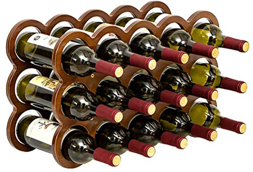 Estante de vino de pie para vino, apilable, de bambú, soporte para botellas de 5 a 15 botellas, soporte para vino, nogal, 15 botellas