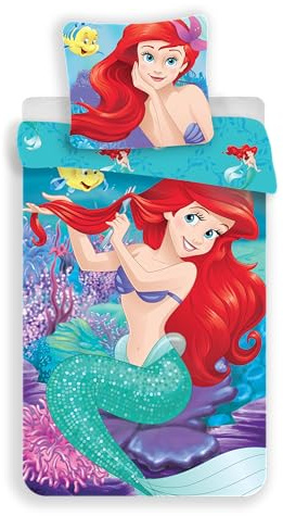 Arielle Meerjungfrau Kinderbettwäsche 140x200 + Kissenbezug 65x65 Baumwolle | Wendebettwäsche Einzelbett | Naturbaumwolle atmungsaktiv Oeko-Tex | Disney Lizenz | Mädchen | Geschenk | Maschinenwaschbar