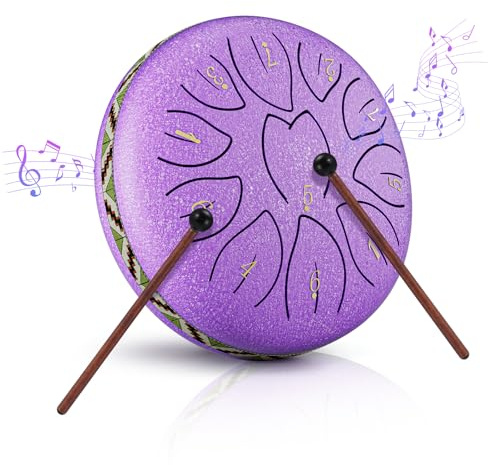 Steel Tongue Drum, 6 Pollici 11 Note D Key Handpan Strumento Musicale Impostata, Portatile Tamburo del Handpan in Acciaio, Strumento a Percussione per Meditazione, Yoga, Guarigione del Suono, Viola