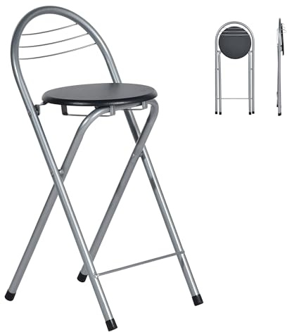 Liink1Ga Set om 4 bärbara fällbara pall, vikbar med ryggstol, barstol, 57 cm hög sits och ryggstöd vikbar pall barstolar för inomhus, utomhus, barer camping, svart och silver