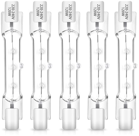 R7S Ampoule Halogène 78mm 120W, Dimmable, AC 220-240V 1800LM Blanc Chaud 2700K, R7s Linéaire Ampoule Projecteur en Tungstène J78, pour Spot de Travail, Pafonniers, Eclairage Paysage, Lot de 5