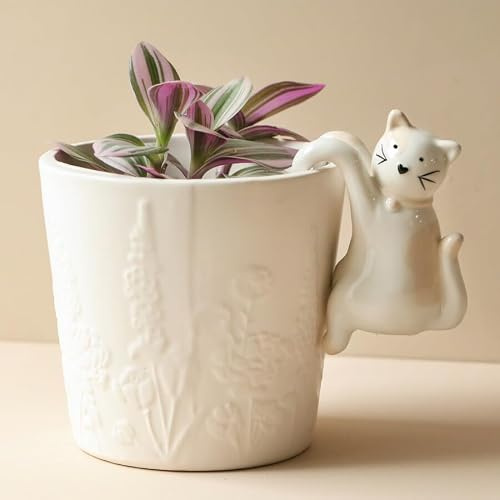 Hanging Cat Plant Pot Hanger, Ceramic Cat Animal Decoration Houseplant Accessory, Ceramic Cat Pot Hanger, Cute Cat Ornament for Plant Pots, Cat Figurine, Plant Animal, Cat Lovers Gift, Gardeners Gift