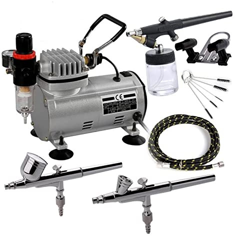 Set di compressori d'aria professionali AC-18 Pistola a spruzzo elettrica Set di vernici spray for hobby Spruzzatore for nail art con tubo dell'aria intrecciato Più potente ed efficiente