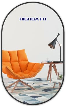 HIGHBATH Ovaler Spiegel für die Wand, 60 x 80 cm, Metallrahmen, ovale Spiegel, große Badezimmerspiegel, schwarzer Wandspiegel für Wohnzimmer, Schlafzimmer, Eingangsbereich Dekor