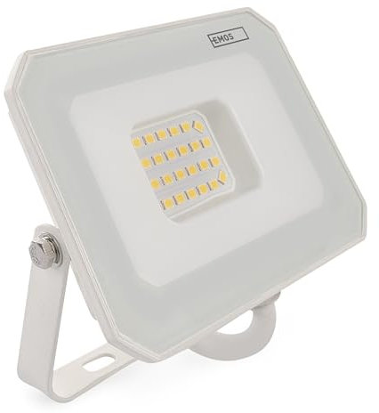 EMOS Faretto LED SIMPO 20 W, IP65, impermeabile, per ambienti umidi o esterni, super luminoso, 2000 lm, bianco neutro 4000 K, durata 15.000 ore, con cavo di collegamento da 15 cm, bianco