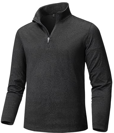 Tansozer Funktionsshirt Herren Langarm Ski Pullover Fleece Half Zip Langarmshirt Sport Atmungsaktiv Wandershirt Polo, Schwarz, M