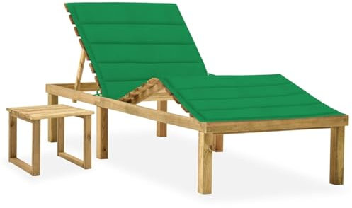 Xichuzi Garten-Sonnenliege mit Tisch und Auflage Kiefer Imprägniert, Gartenliege, Liegestuhl, Sonnenstuhl, Sonneninsel Outdoor, Liegen, Gartenmöbel, Bäderliege, Relaxliege - 3065869