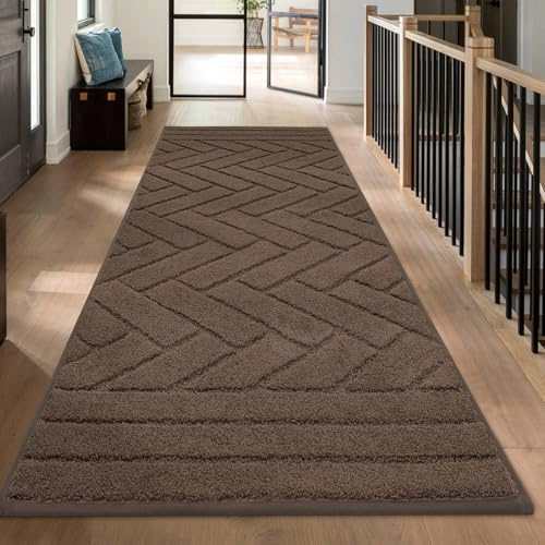 Biscpro Teppich Läufer 60x150cm Fußmatte Lang Waschbarer rutschfest Schmutzfangmatte Küchenteppich für Eingangsbereich Wohnzimmer,Flur,Büro,Schlafzimmer,Küchen-Latte
