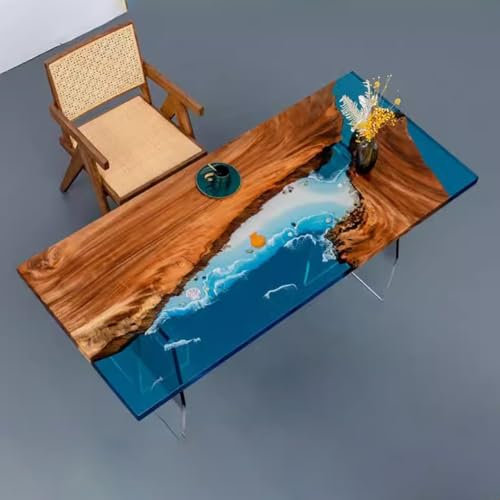 TT-YEC Home Rechteckiger Esstisch, Mitteltisch Aus Epoxidharz, Multifunktionaler Moderner Esstisch Mit Leuchtendem Ozean Und Stein, Personalisierter Großer Harztisch,Al120×h60cm