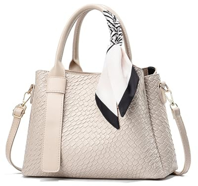 NICOLE & DORIS Handtasche Damen Mittelgroß Schultertasche mit Griff Umhängetasche für Frauen Elegante Henkeltasche PU Leder Crossbody Bag Tote Tasche with Seidentuch