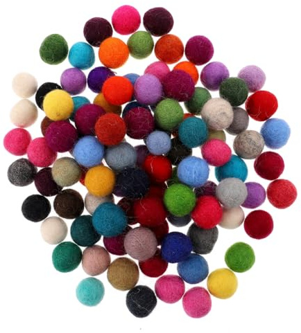 Angoily Filzkugeln 2cm - 100 Stk. Bunte Wolle Bastelset | 100 Bunte Kugeln, Weiche Wolle, Perfekte 2cm Größe, Vielseitig für DIY, Einfach aufzufädeln