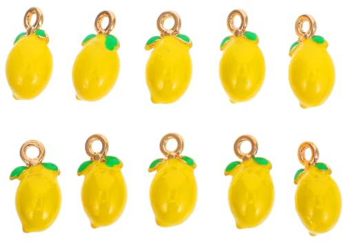 Angoily Pendentif Citron, Lot De 10 Mini Pendentifs Charme Citron En Alliage Pour Fabrication De Bijoux Diy Porte-CléS Ornements Suspendus Miniatures 3D RéSistants À La DéColoration, Breloque Fruit