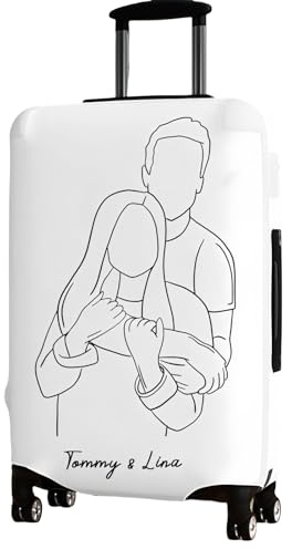 Drawelry Personalisierte Foto Trolley Koffer Schutzhülle mit Cartoon Stil Bild Name Bedruckt Luggage Cover Reisekoffer Schutz Abdeckung Individuelle Geschenk für Familie Freunde Paare (A6)