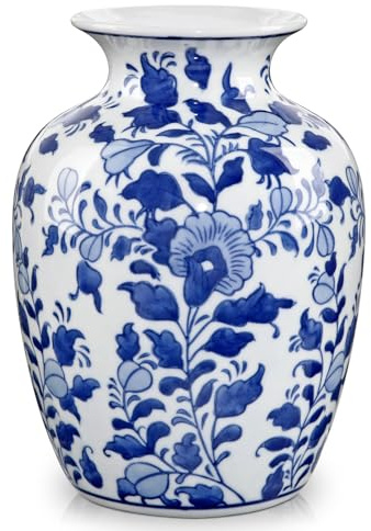 Hollyone Keramikvase Blau und Weiß Vasen 21cm Blumenvasen Vintage Deko Vase für Blume Tischdeko Porzellanvasen Retro Chinoiserie Vase für Blumenstrauß Wohnzimmer Badezimmer Hochzeitsdeko