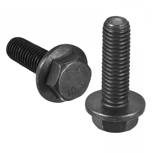 TA-VIGOR 6Pcs M10 x 30mm Hex Flange Bolts, 10.9 Grade Carbon Steel Hex Head Screws, Flanged Hexagon Bolts for Construction, Machine Tools, and DIY Projects Black