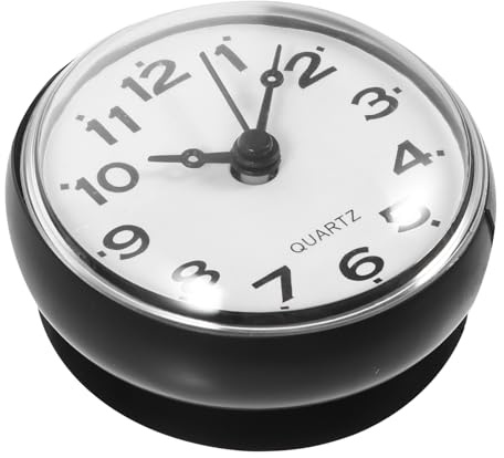TOGEVAL Reloj De Ducha con Ventosa Reloj De Baño Pequeño Color Negro Sin Batería Resistente Al Agua Adecuado para Baño y Cocina De Pared para Ambientes Húmedos