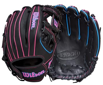 Wilson 2026 A1000 DP15 11.5 Infield Baseball Glove - Right Hand Throw, Pedroia Fit, Black/Flamingo Pink/Cool Blue