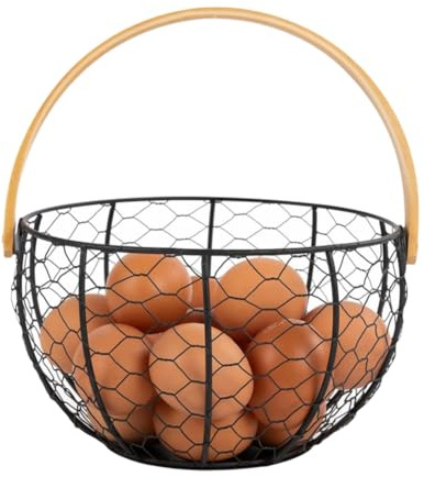 Suoumwa Bauernhause Draht Eierkorb Runden Metallei -Sammelnkorb für Küchendekor und Obstbehälter für Eier, Gemüse, Obst, Küche, Arbeitsplatte