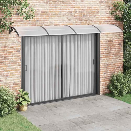 Auvent de Porte Extérieur,400x75 cm en Polycarbonate Transparent et Noir,Résistant aux Intempéries,Cadre Aluminium et ABS,Marquise de Porte Extérieur,Auvent Porte d'Entrée,Protection Pluie et Neige