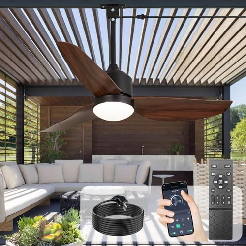 Depuley Ventilador de techo para exteriores con luz: Ventilador colgante de nogal de 42 para cenador Impermeable - Ventiladores enchufables para exteriores para patio y porche con control APP