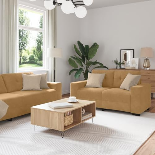 WEMYUFURN Modernes Samt Sofa Set in Braun mit 6 Sitzplätzen – Elegantes Wohnzimmer Sofa aus strapazierfähigem Samtstoff, Dreisitzer Zweisitzer und Sessel für großzügige Sitzgruppen,