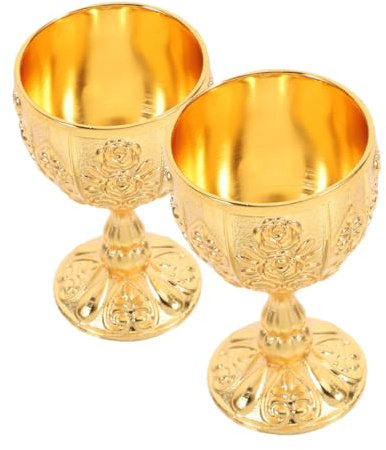 NUOBESTY 2 pièces Gobelets Métal Doré Vintage Coupes à Vin Embossées Résistantes Aux Chocs Calices Décoratifs pour Mariages et Célébrations Médiévales