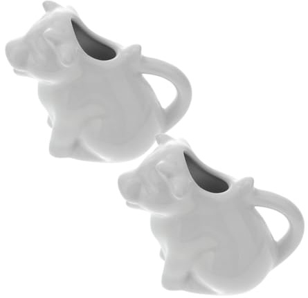 Hohopeti 2 pièces Lot Crémier Céramique Animal Petite Cruche à Lait Blanche avec Poignée Pichet Sauce pour Cuisine et Café Décoration Table Pratique et Facile à Nettoyer