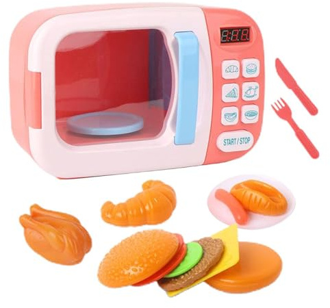 drburpily Jouets de Cuisine pour Filles : Mini-Cuisine, Accessoires pour Micro-Ondes et Aliments factices pour bébé, pour des Jeux d'imitation Amusants et créatifs. , Rose , 13 pièces