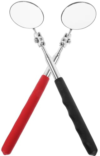 CRAFTHROU Specchio di Ispezione Telescopico Pieghevole 50mm Set da 2 Pezzi Manico Nero e Rosso, Specchio Riflettore per Manutenzione Auto e Controllo Telaio Saldatura, Portatile e
