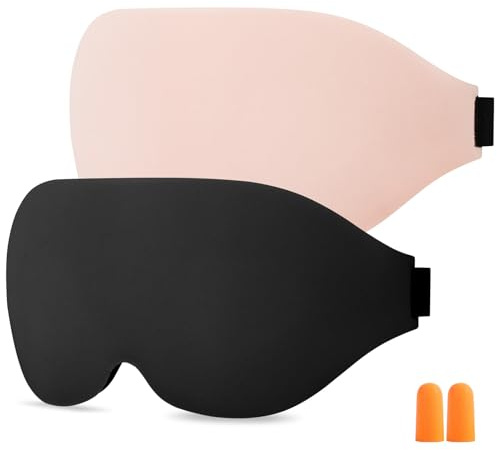 URAQT 100 % mörkläggande sovmasker, 2 st 3D justerbara djupa ögonmasker, nolltryck sovande ögonmask, ergonomisk design, unisex för sömn, tupplur, resor