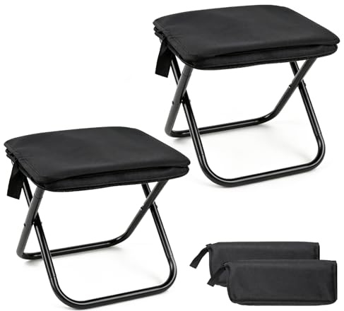 Klapphocker 2er-Set, Campinghocker faltbar 28 cm mit Tragegriff, Schwarz