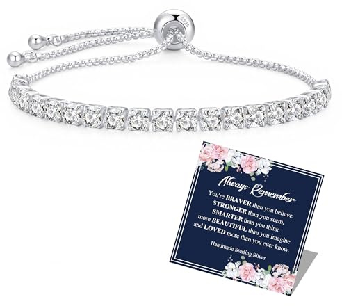 BMMYE Silver Bracelet for Women Adjustable Hypoallergenic Birthday Gifts | Cubic Zirconia Heart 925 Sterling Silver Bracelets for Women Bracelet with Cards Birthday Gifts for women Jewellery Gifts