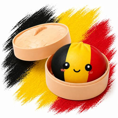 XXL Squishy Dumpling WM & EM Fan-Edition Bao Bun 9,5cm – Anti Stress Ball Teigtasche im Dampfgarer – Fidget Toy Knetball für Erwachsene, lustiges Büro Gadget & Fußball Fanartikel (Belgien)