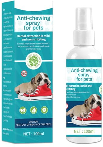 Spray Anti Masticazione per Cani 100ml, Dissuasore alla Mela Amara, Disabituante per Cani e Gatti, Protegge Mobili, Scarpe e Divani, Spray Repellente Educativo per Smettere di Mordere
