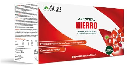 ARKOPHARMA Arkovital Hierro Alta Absorción 20 Sobres Bebibles Antifatiga | Hierro de alta absorción, vitaminas y plantas. Reduce el cansancio y apoya los glóbulos rojos. Sticks sin diluir.