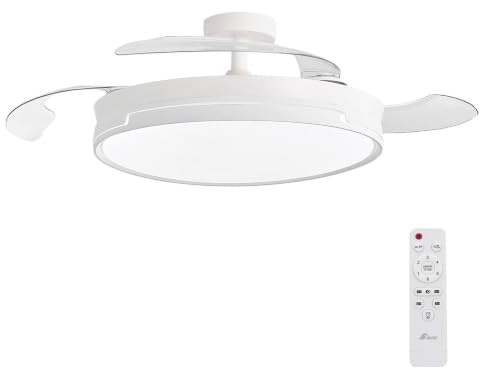 3NOD CONCEPT RAY Ventilador de Techo con Luz y Aspas Retráctiles, Blanco