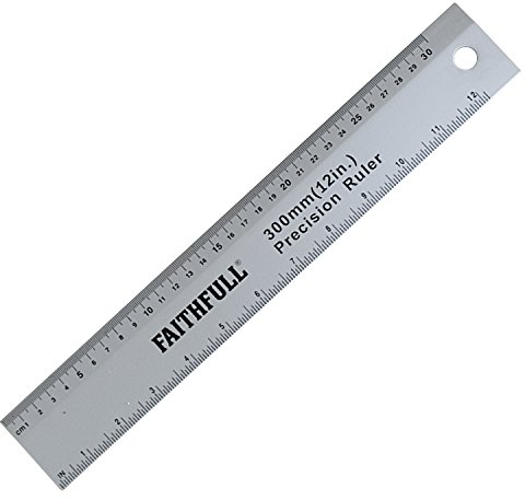 Faithfull Aluminium Rule 300mm (12 Inch) – Aluminium Marking & Measuring Ruler with Dual Metric & Imperial Graduations, Conversion Chart & Hanging Hole