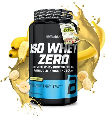 BioTechUSA Iso Whey Zero | Premium Whey Protein Isolate | Grass-Fed | Enzyme-Free | Sugar- and Gluten-Free, 908 g, Banana