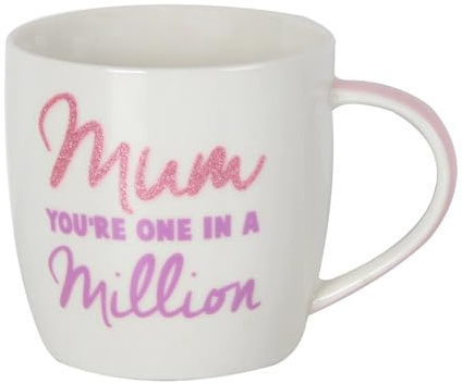 BYUP Bone China Mum You're One In A Million Glitter Mug - Pink, 12cm, Mother's Day
